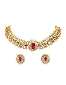 Rubans 24K Gold Plated Handcrafted Intricate Choker Jewellery Set For Women