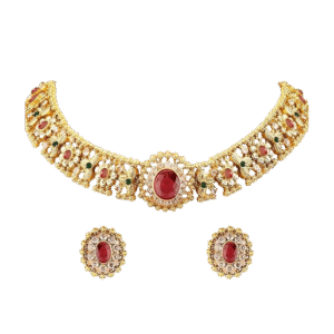 Rubans 24K Gold Plated Handcrafted Intricate Choker Jewellery Set For Women
