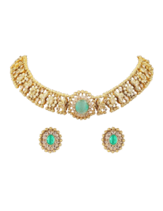 Rubans Womens 24K Gold Plated Handcrafted Mint Green & White Cubic Zirconia Studded Choker Set