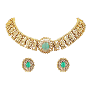 Rubans Womens 24K Gold Plated Handcrafted Mint Green & White Cubic Zirconia Studded Choker Set